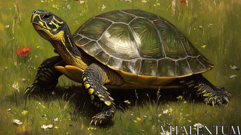 AI ART Turtle with Lush Meadow Backdrop