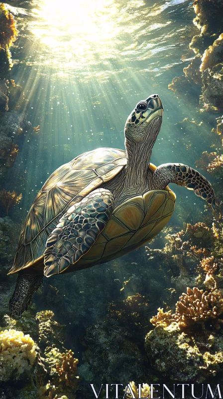 AI ART Tranquil Marine Scene with Turtle