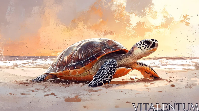 AI ART Sea Turtle at Sunset