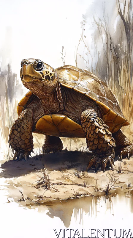 Terrestrial Tortoise in Wild Scenery AI Image