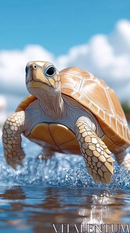 AI ART Turtle in Motion with Splashing Waves