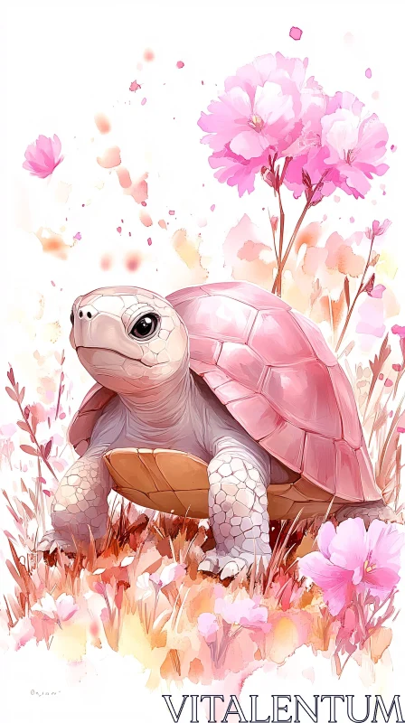 AI ART Turtle in a Floral Pastel Landscape