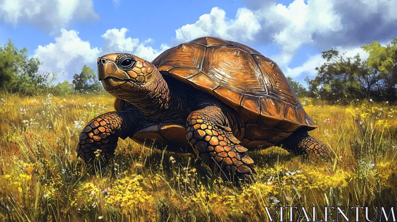 Turtle in a Vibrant Field