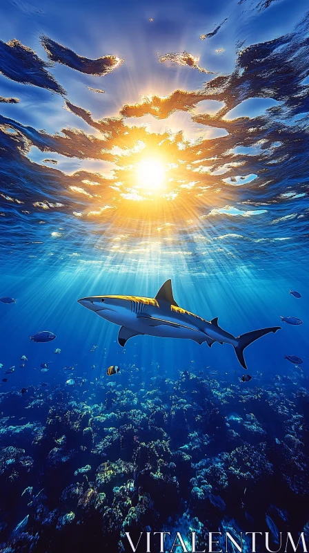 Sunlit Shark in Ocean Waters AI Image