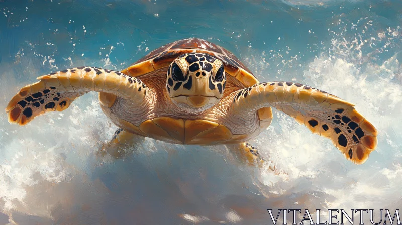 AI ART Serene Sea Turtle Swimming