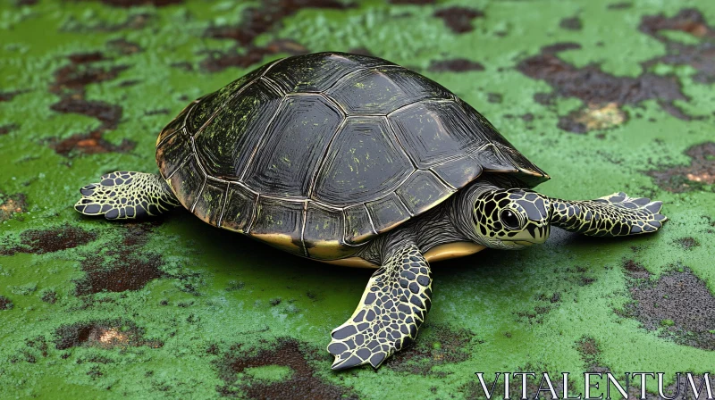 AI ART Turtle Resting on Green Surface