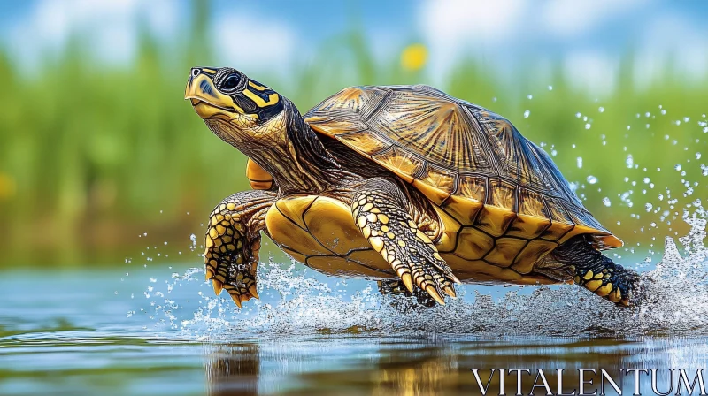 AI ART Turtle's Lively Run in Nature