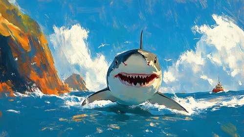 Artistic Depiction of a Shark in Action