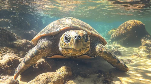 Majestic Sea Turtle in Aquatic Landscape