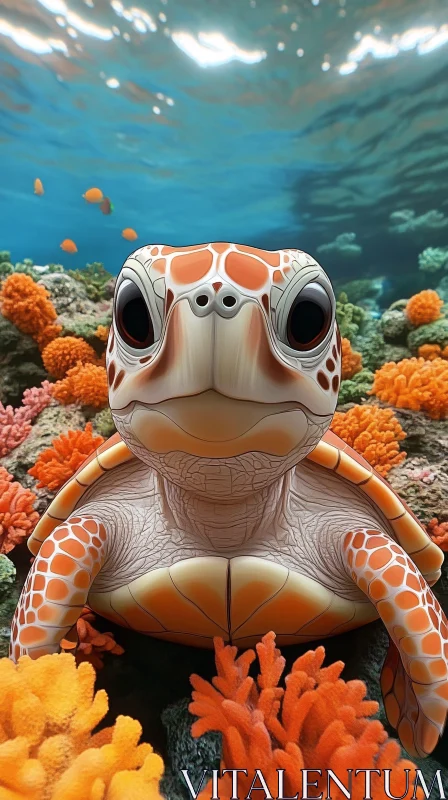 AI ART Underwater Scene with Sea Turtle and Corals