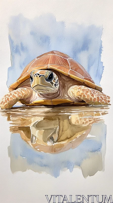 AI ART Peaceful Turtle Watercolor Artwork