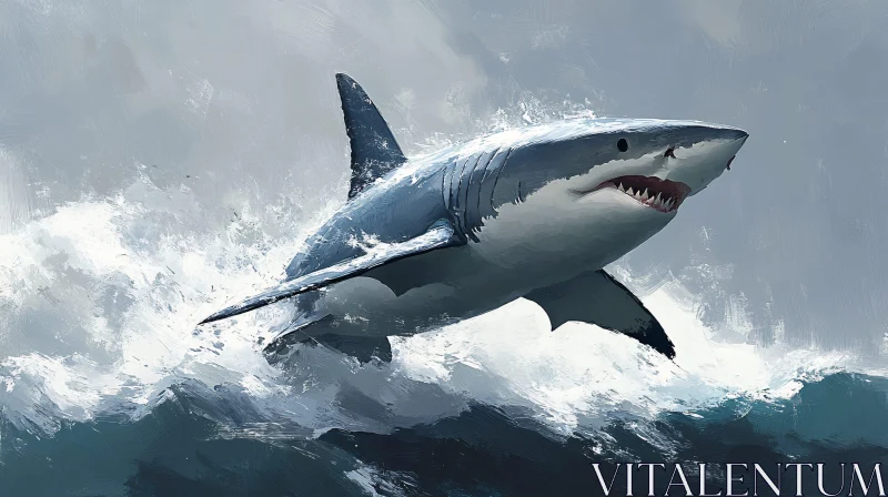 AI ART Powerful Shark Against Ocean Backdrop