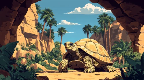 Tortoise in Desert Oasis