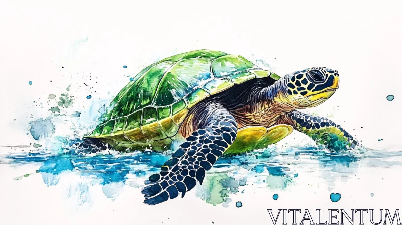 AI ART Graceful Sea Turtle in Watercolor