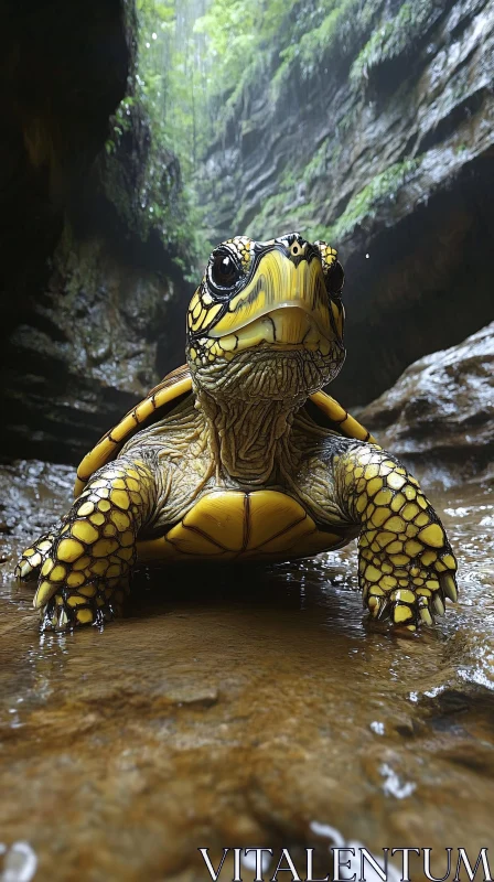 Cave Turtle with Yellow Shell AI Image