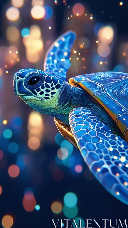 AI ART Blue Turtle with Bokeh Lights