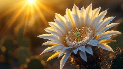 Cactus Bloom Under Golden Sun