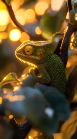 Chameleon in Golden Sunset Light