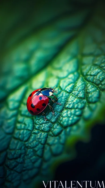 Close-Up of Ladybug on Green Leaf AI Image