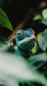 Chameleon Camouflaged in Green Foliage