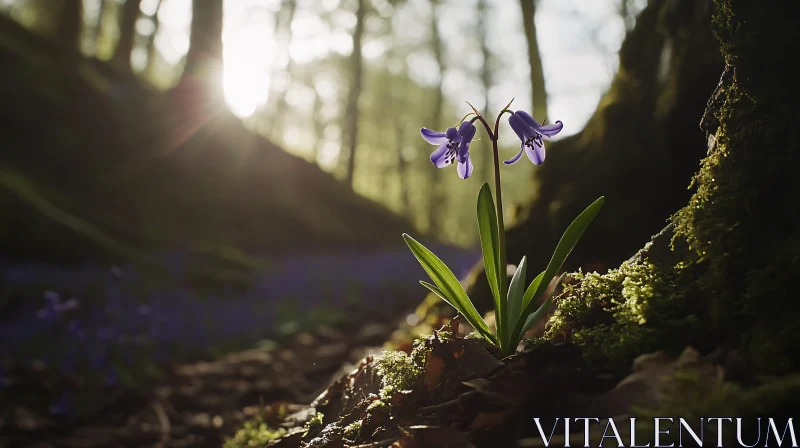 Bluebells in Sunlit Forest AI Image