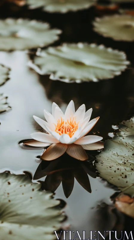 Serene White Water Lily and Lily Pads AI Image