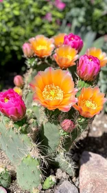 Colorful Flowering Cactus in a Desert