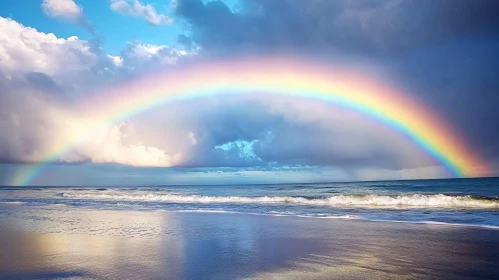 Rainbow Arcing Over Tranquil Beach