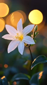 White Flower with Dew and Bokeh Glow