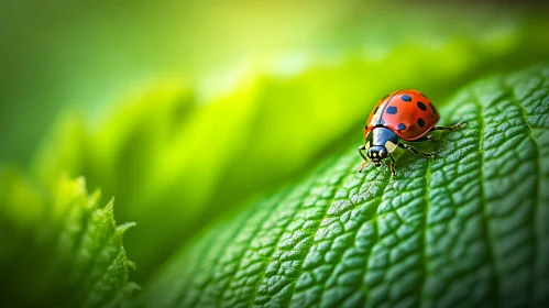 Ladybug on Leaf Close-Up