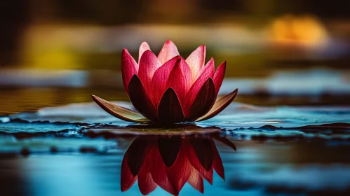 Red Water Lily on Calm Pond