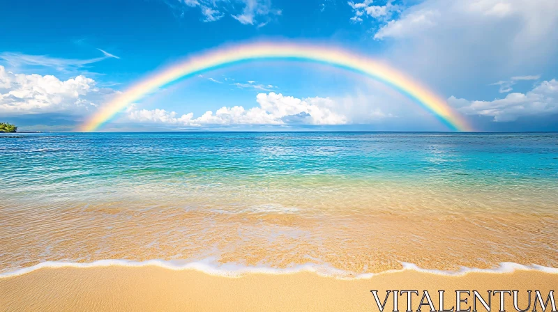 AI ART Rainbow Over Tranquil Beach Scene