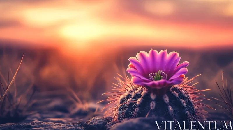 Cactus Blossom Under Sunset Sky AI Image