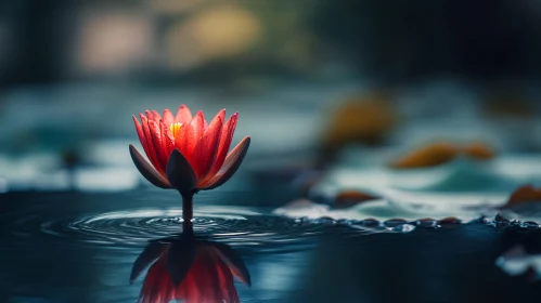 Tranquil Scene of Red Water Lily