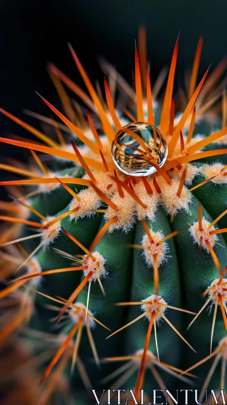 AI ART Cactus Spines with Water Droplet Macro Shot