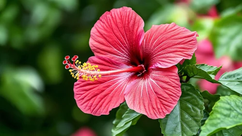 Red Hibiscus Flower in Full Bloom