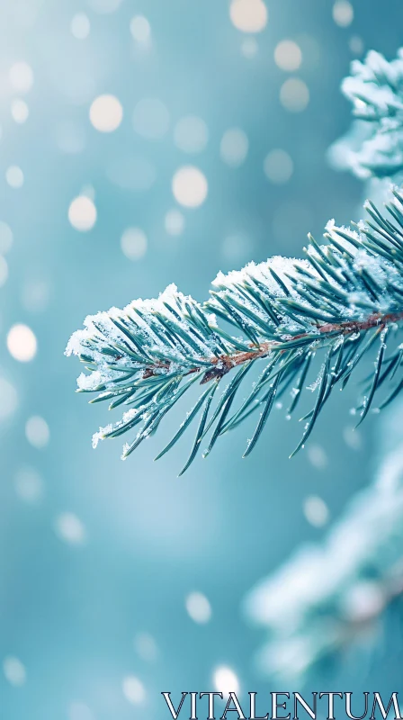 AI ART Frosty Pine Branch in Winter Wonderland