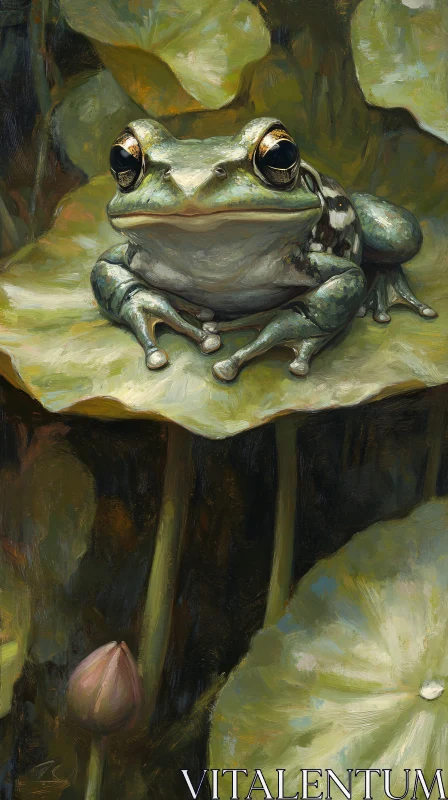 AI ART Tranquil Lily Pad Frog in Natural Habitat