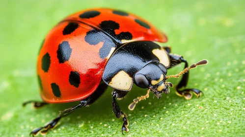 Close-up View of a Ladybug with Red and Black Spots