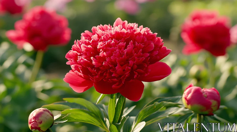 AI ART Red Peony Flower in Full Bloom