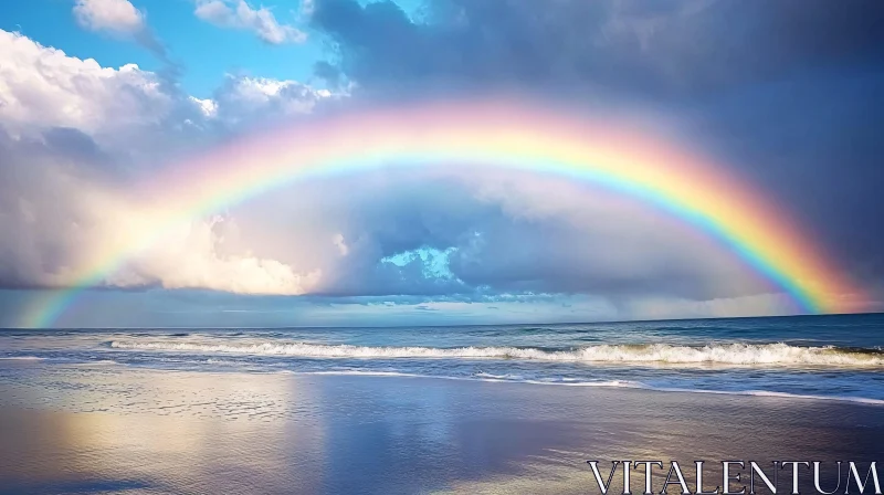 AI ART Rainbow Arcing Over Tranquil Beach