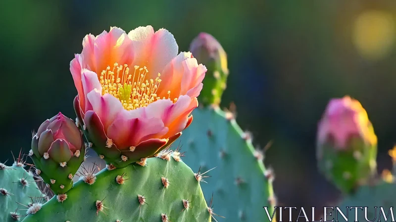 Cactus in Bloom with Colorful Flower AI Image