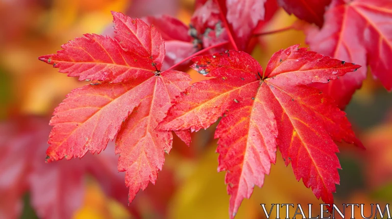 Detailed Shot of Red Fall Leaves AI Image