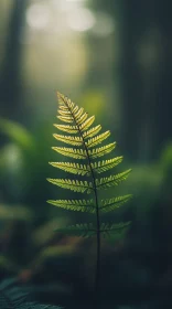 Fern Leaf with Soft Light and Bokeh in Forest