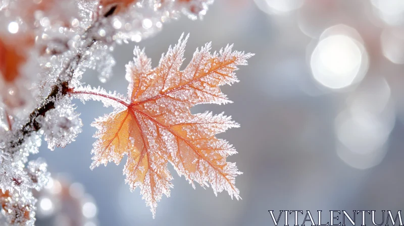 Winter Frost on Orange Leaf AI Image