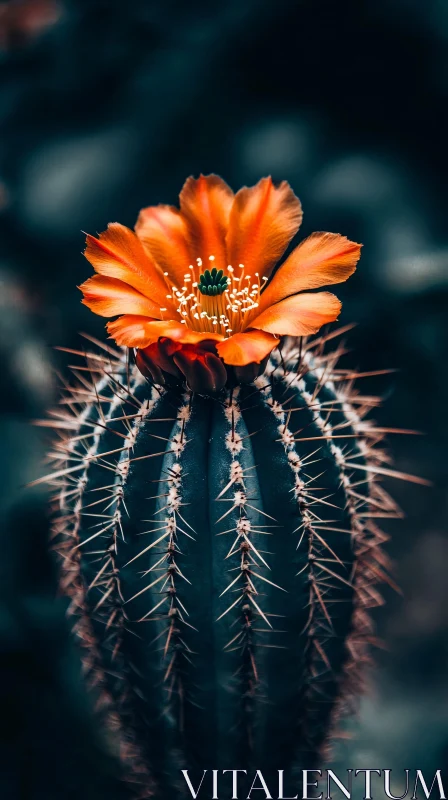 Vivid Orange Flower on Cactus AI Image