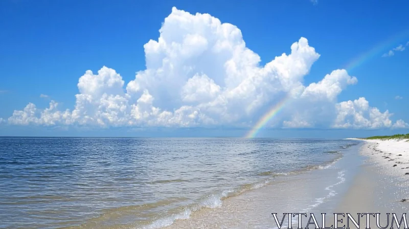 Peaceful Ocean Shoreline with Rainbow AI Image