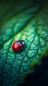 Close-Up of Ladybug on Green Leaf