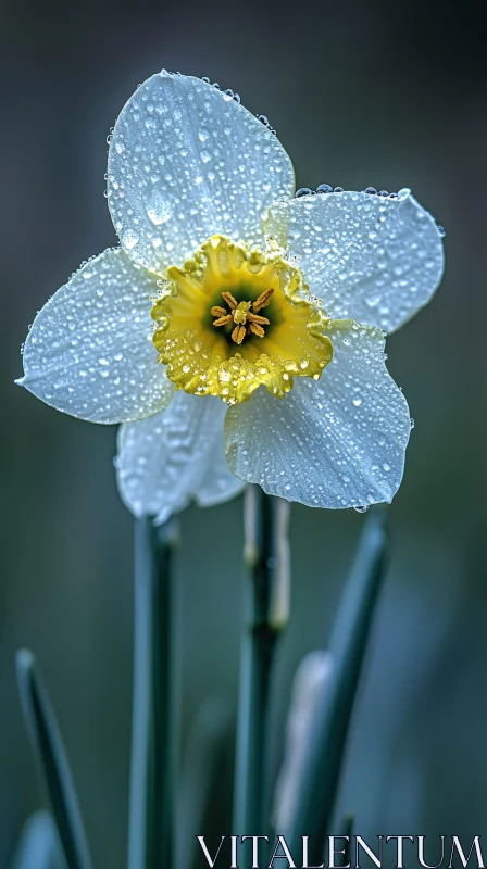 Macro Shot of Dew-Kissed Daffodil AI Image