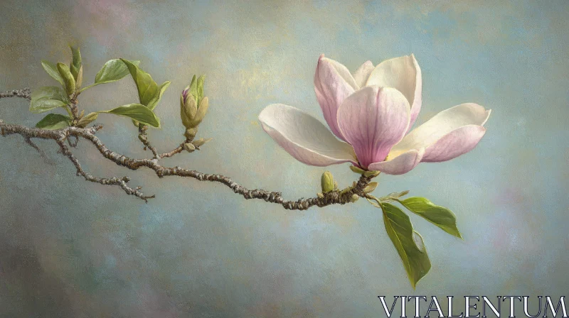 AI ART Graceful Magnolia Flower in Soft Pastel Background